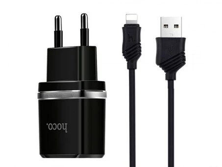 МЗП HOCO C12 2USB/2,4A + кабель Lightning black