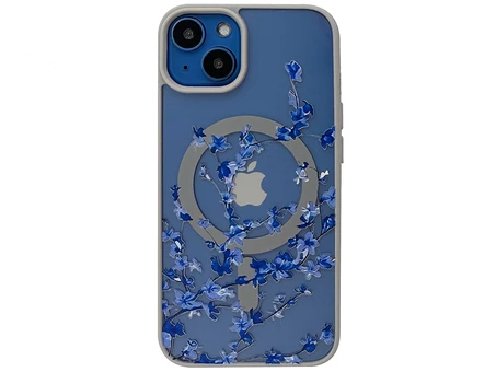 Shadow Matt MagSafe Blue flowers iPhone 13/14 grey