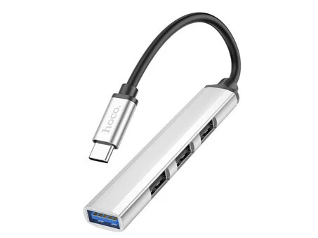 USB 3.0 HUB Hoco HB26 4in1 Type-C to USB3.0+USB2.0*3 (0.13m) light gray