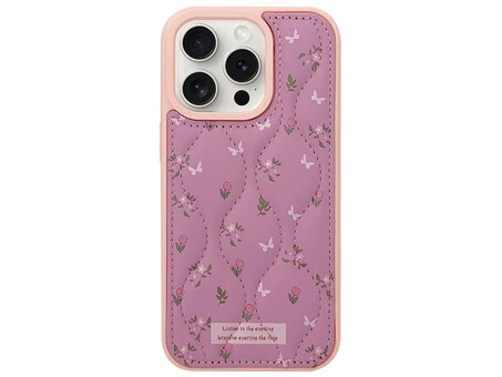 Накладка Leather Material iPhone 15 Pro Max pink flower