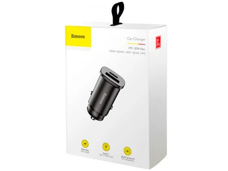 АЗП Baseus Square Metal 1USB/1Type-C/QC4.0/30W black