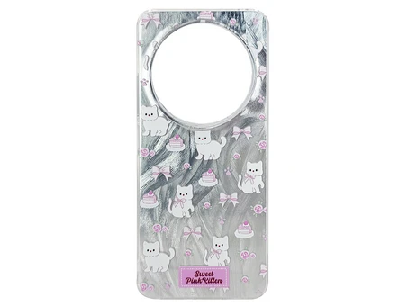 Накладка Paint Stroke Sweet Pink Kitten Redmi 14C/A4/Poco C75 silver