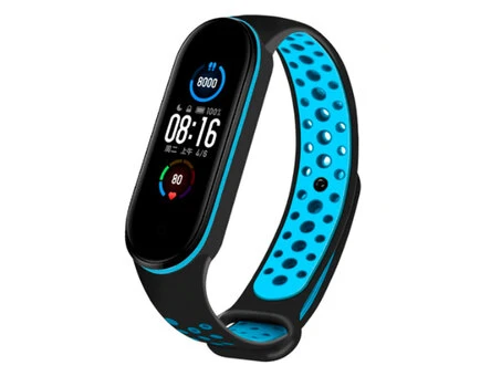 Ремешок силикон Sport Mi Band 5/6 черный/синий