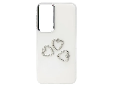 Силікон Milk Glitter 3D Silver Three Hearts Samsung A16 white