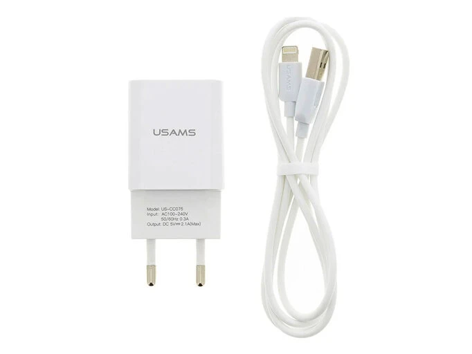 МЗП Usams T21 1USB/2.1A + кабель Lightning white