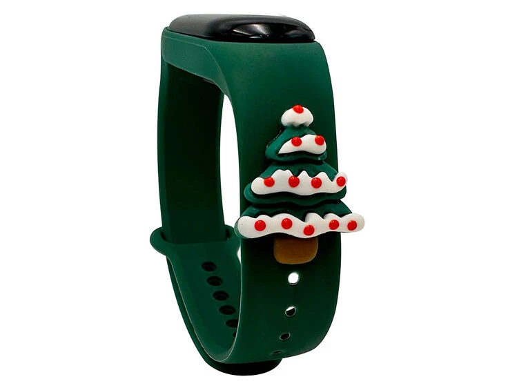 Ремінець Cartoon New Year Mi Band 5/6 Christmas tree snow green