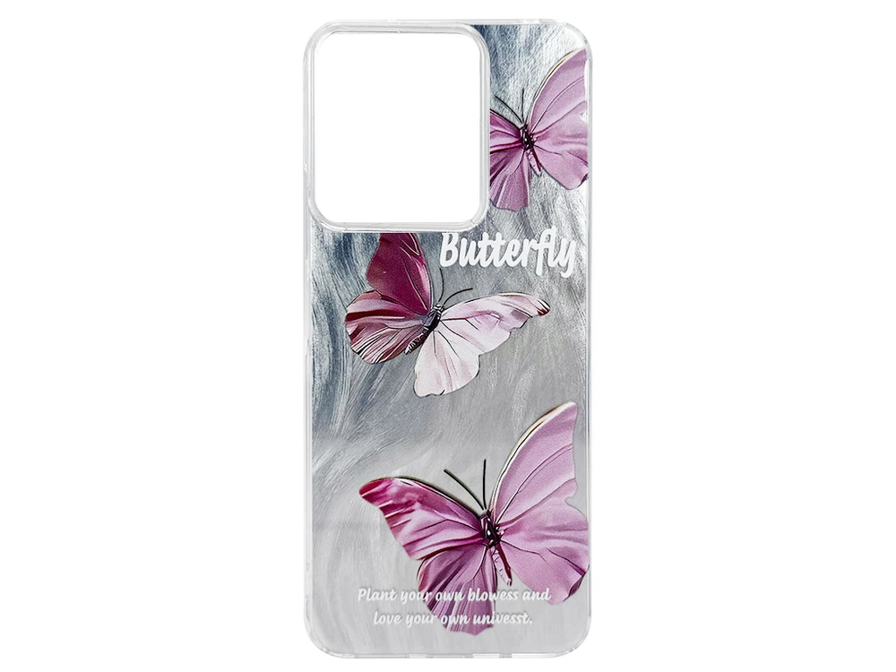 Накладка Paint Stroke Butterflies Redmi 13/Poco M6 silver