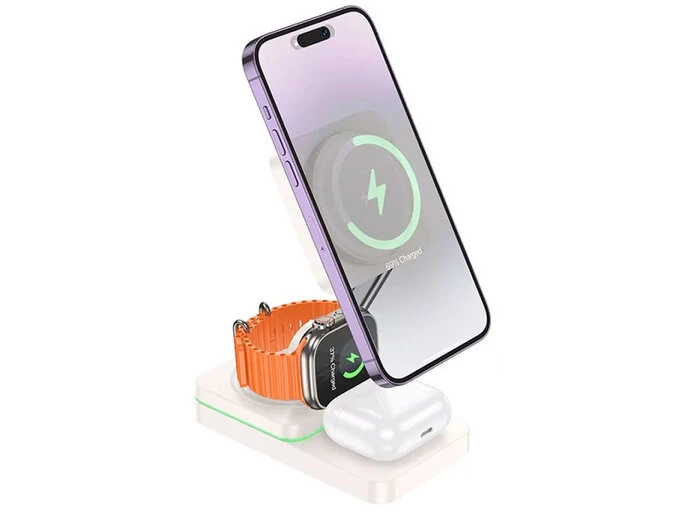 Wireless Charger Hoco CQ10 3in1 15W Type-C white