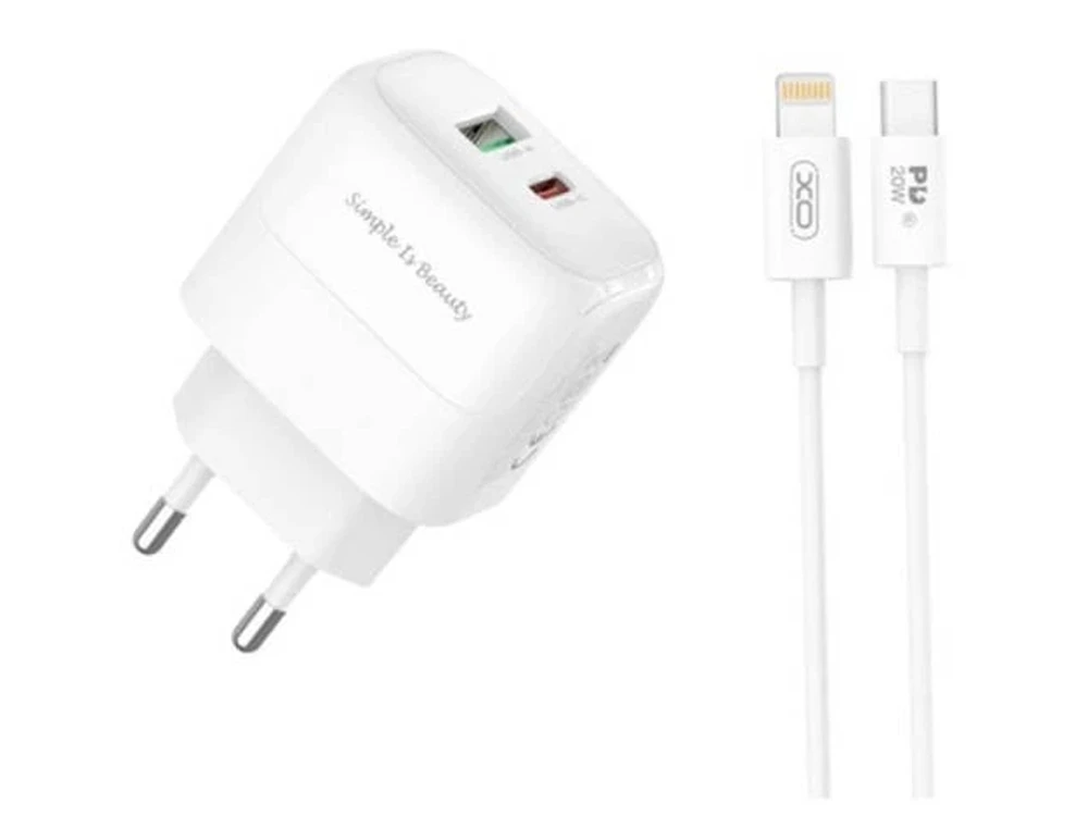 МЗП XO L137 1USB/1Type-C/20W + кабель Type-C-Lightning white