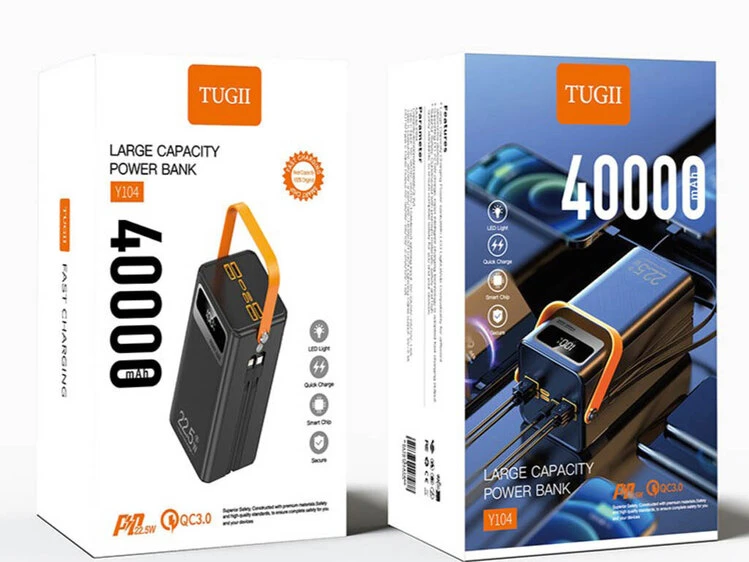 Power Bank TUGII Y104 PD22.5W/ + кабель Type-C/Lightning 40000mAh black