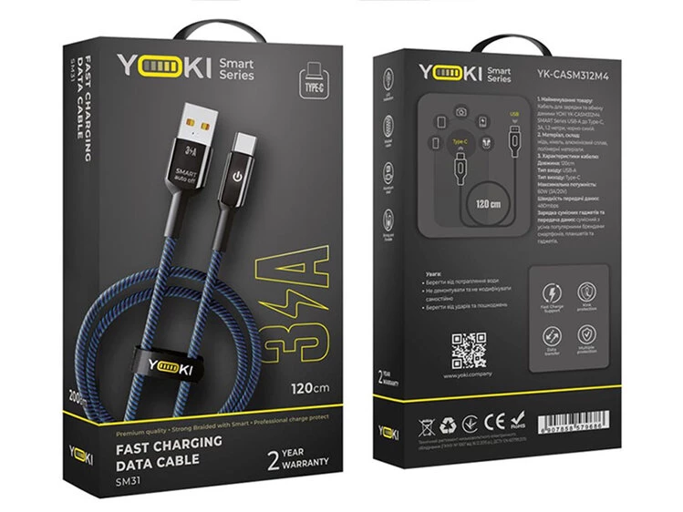 Кабель YOKI Smart SM31 Type-C 3A (1.2m) black/blue