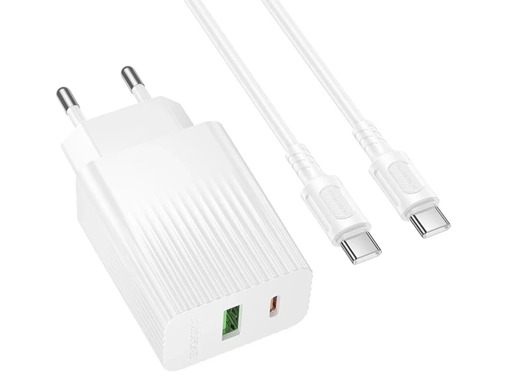 МЗП Borofone BAS76A 1Type-C/1USB/30W + кабель Type-C Type-C white