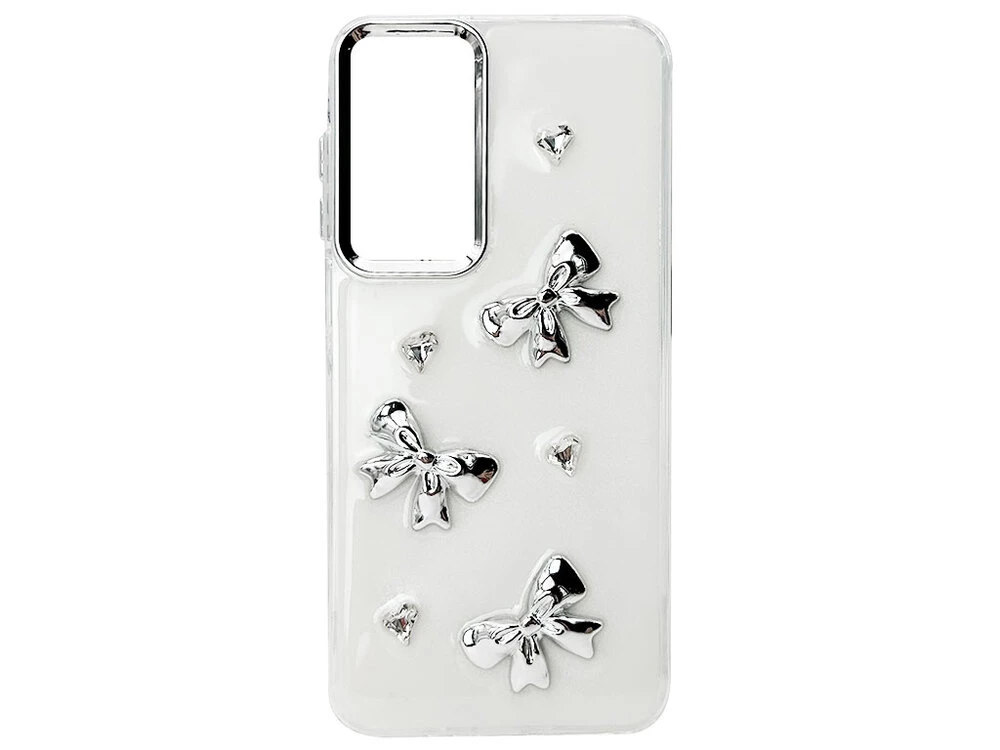 Силікон Milk Glitter 3D Silver Bows Samsung M35 white