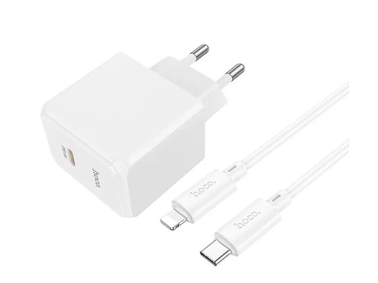 МЗП HOCO CS13A 1Type-C/20W + кабель Type-C-Lightning white