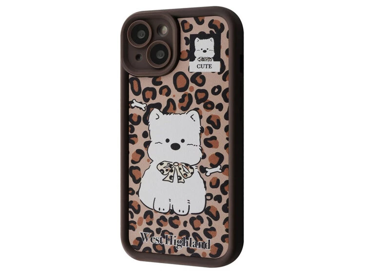 TPU Leather Camera iPhone 15 cute brown