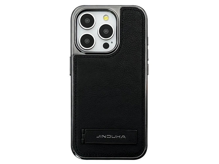 Накладка Jinduka Metal Frame Leather Case iPhone 15 Pro black
