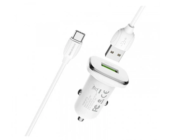 АЗП Borofone BZ12A 1USB/QC3.0 + кабель Type-C белый