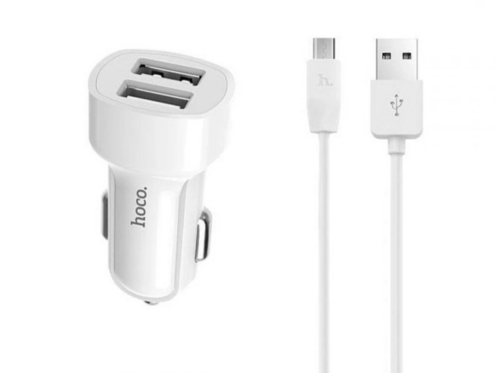 АЗП Hoco Z2A 2USB/2.4A + кабель micro white