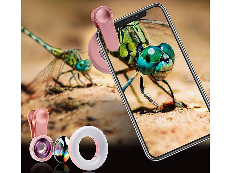 Макро лінза LQ-190 + led flash light pink