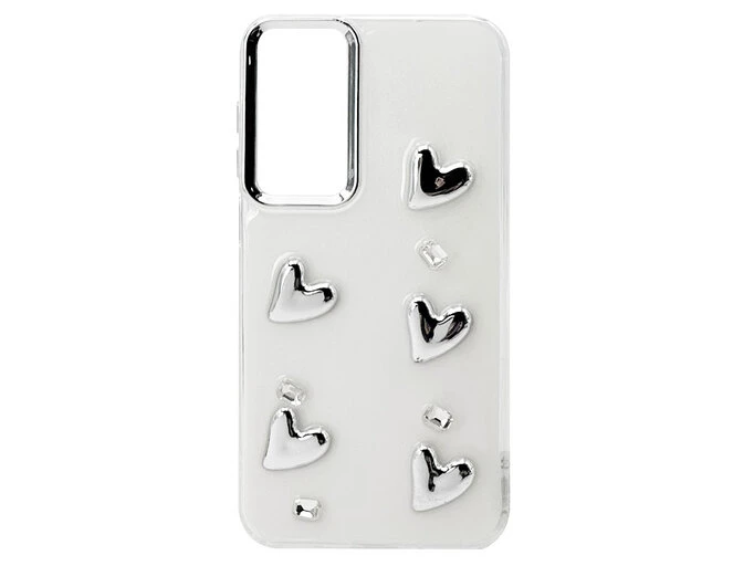 Силікон Milk Glitter 3D Silver Hearts Samsung M35 white
