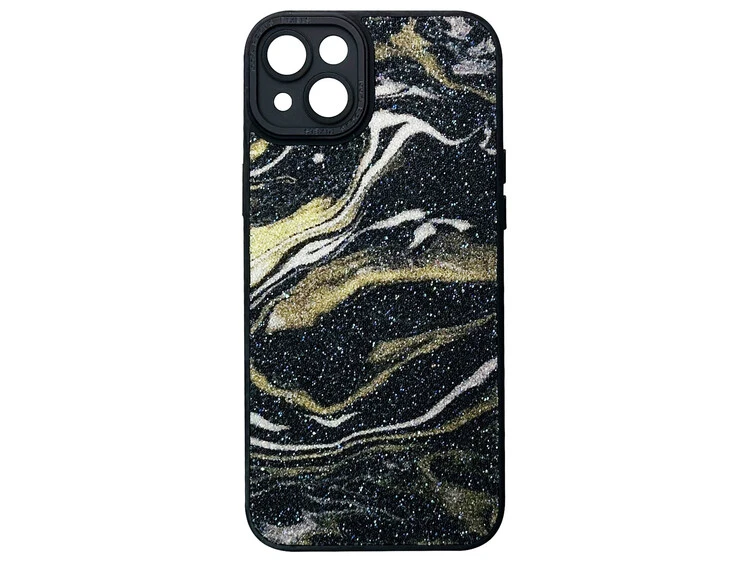 Накладка Glitter Marble NEW disign iPhone 14+ black