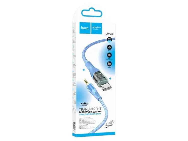 Кабель AUX Hoco UPA25 3.5 to Type-C (1m) blue