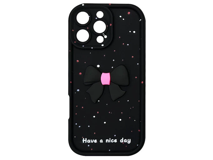 TPU 3D Cute Bow Camera with Strap iPhone 15 Pro black