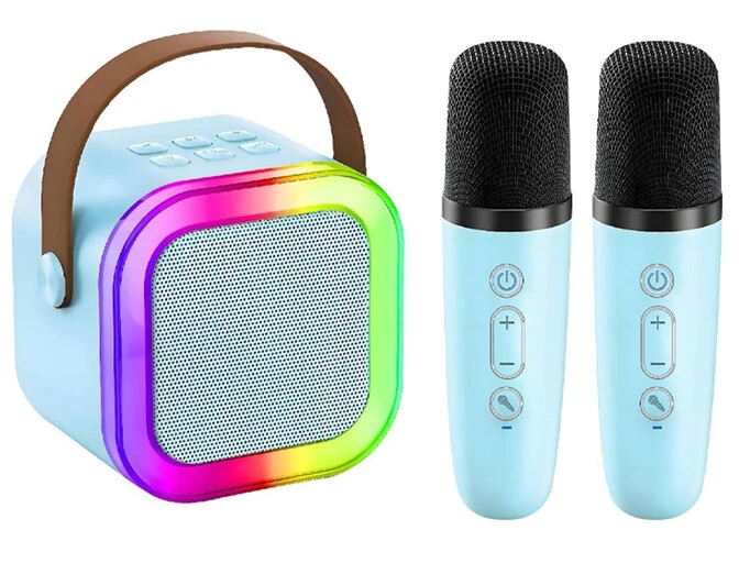 Bluetooth колонка Led + 2 Wireless mic blue