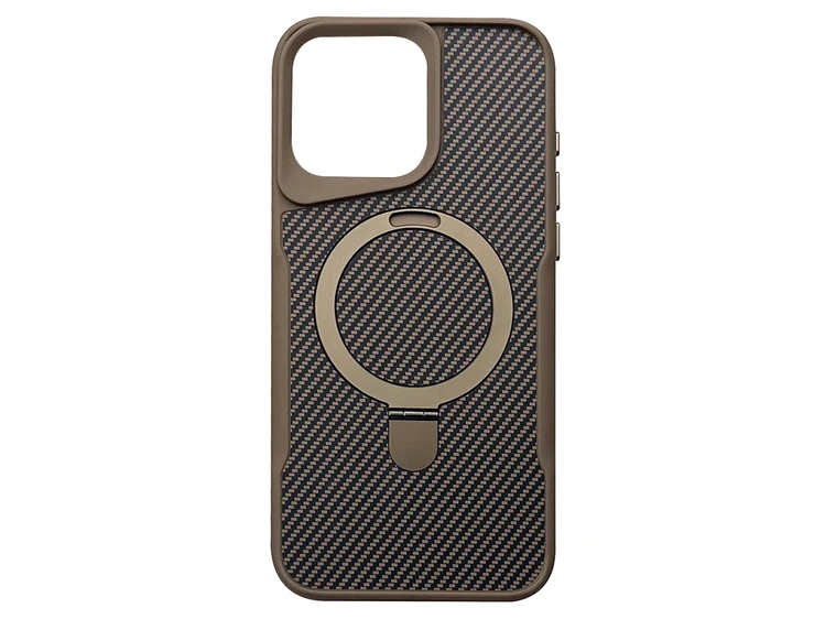 Накладка Carbon Metal Buttons MagSafe + Ring iPhone 15 Pro Max brown