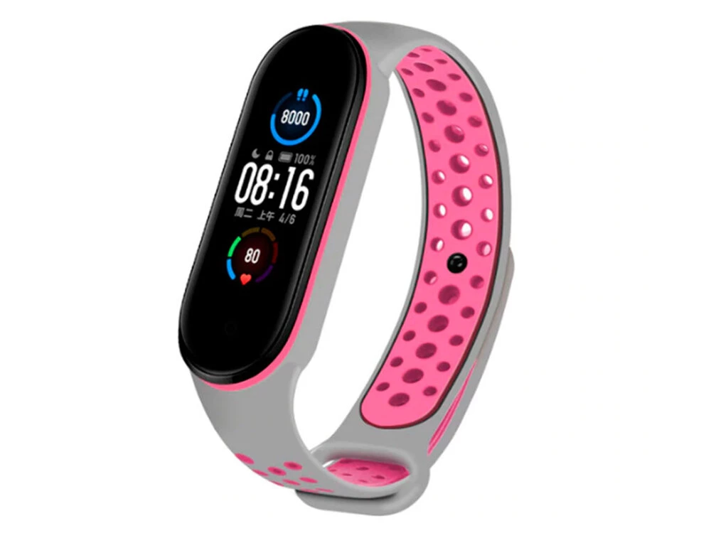 Ремінець силікон Sport Mi Band 5/6 gray/pink
