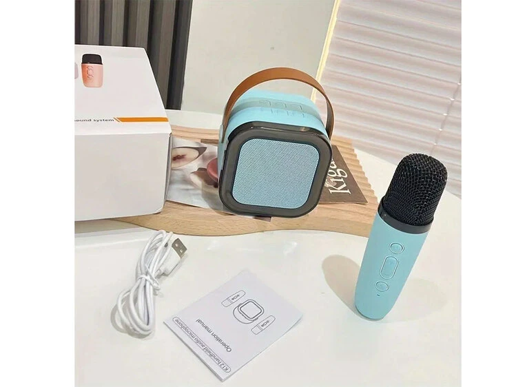 Bluetooth колонка K12 Led + 2 Wireless mic blue