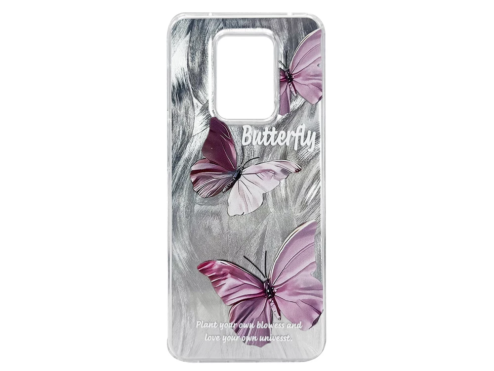Накладка Paint Stroke Butterflies Redmi Note 9s/Note 9 Pro/Note 9 Pro Max silver