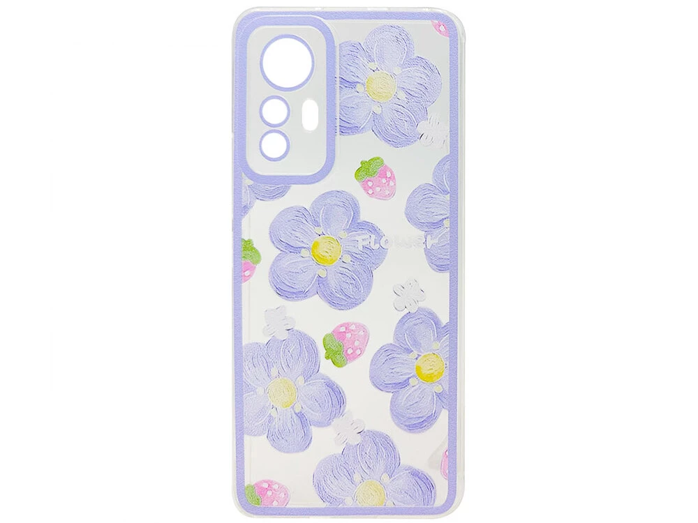 Силиконовый чехол + PC Frame для Xiaomi 12 lite синий цветок