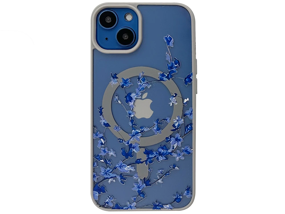 Shadow Matt MagSafe Blue flowers iPhone 13/14 grey