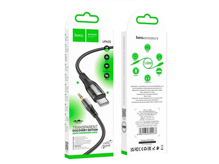 Кабель AUX Hoco UPA25 3.5 to Type-C (1m) black