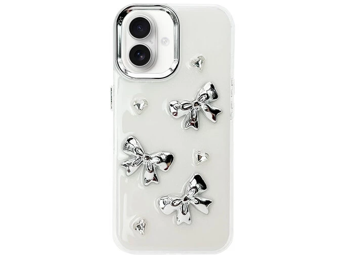 Силікон Milk Glitter 3D Silver Bows iPhone 16 white