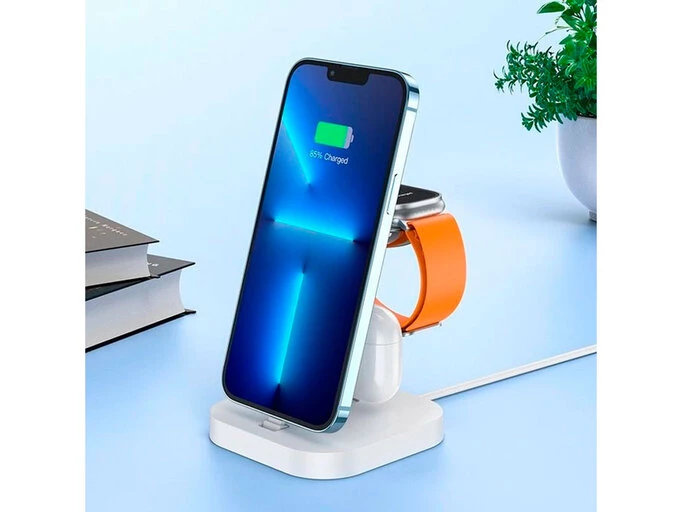 Wireless Charger Hoco CW43 Graceful 3in1 2 lightning+MagSafe AppleWatch white