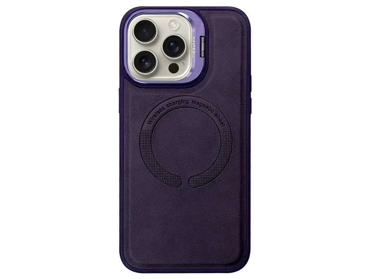Stand Case Xinreeu Leather MagSafe iPhone 14 Pro Max deep purple