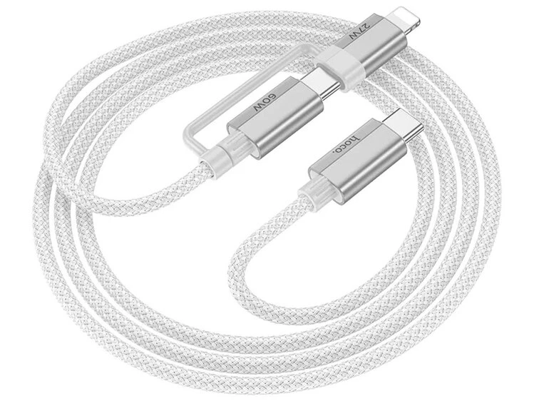 Кабель HOCO U134 2in1 3.0A Type-C to Type-C + Lightning (1.2m) gray