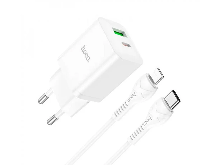 МЗП HOCO N28 20W 1Type-C/1USB + кабель Type-C-Lightning white