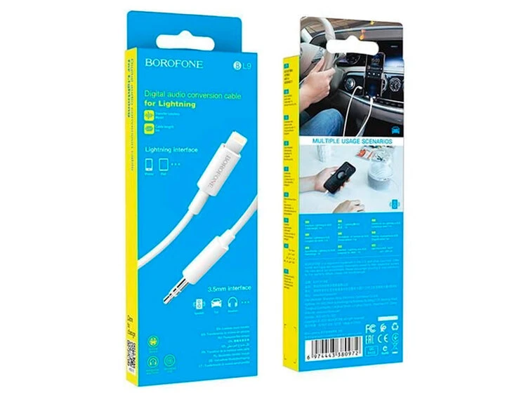 Кабель AUX Borofone BL18 3.5 to Lightning (1m) white