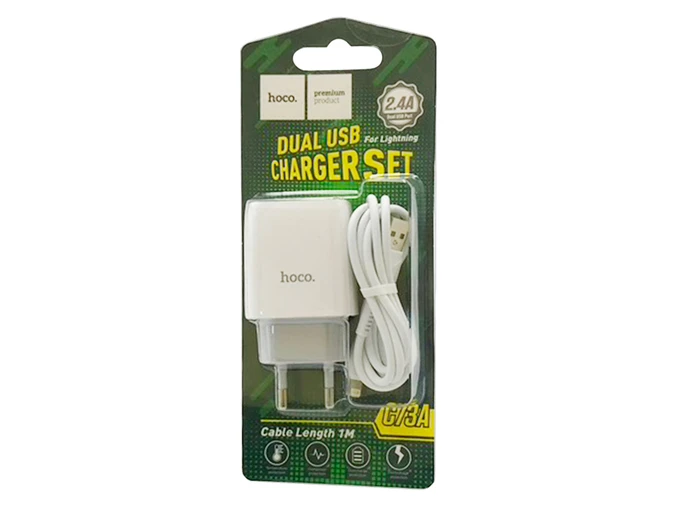МЗП HOCO C73A Glorious 2USB/2,4A + кабель Lightning white