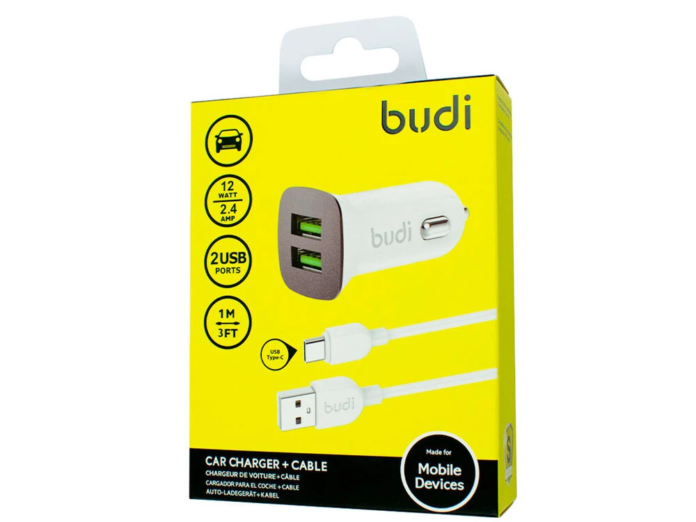 АЗП Budi CC631T (12W/2.4A) + кабель Type-C white