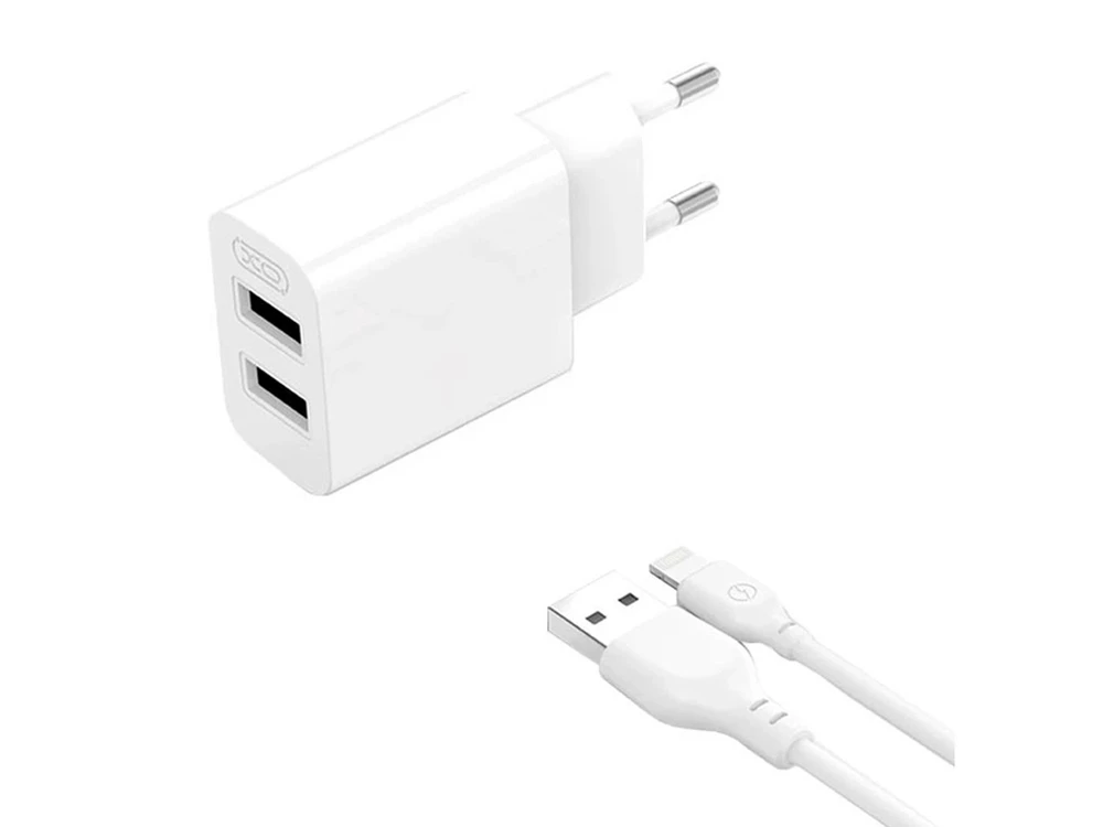 МЗП XO L109 2USB/2.4A/QC3.0 + кабель Lightning white